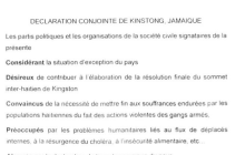 DECLARATION CONJOINTE DE KINSTONG, JAMAIQUE